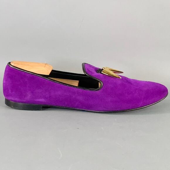 GIUSEPPE ZANOTTI Size 9 Purple Suede Slip On Metal Tassel Loafers - Picture 2 of 8